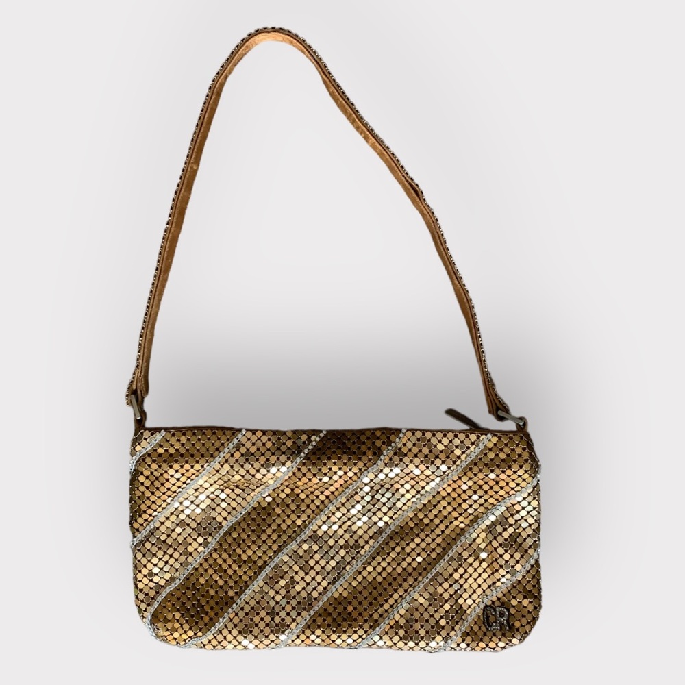 Vintage A Giannetti gold & silver stripe aluminum evening mini shoulder bag